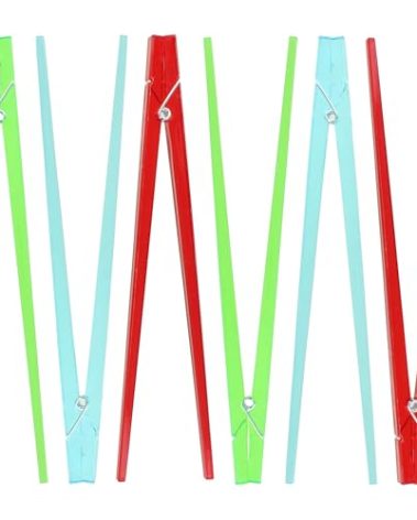 Set of 6 Plastic Chopsticks with Spring-Loaded Clothespin Design – Easy-to-Use Training Chopsticks in Red, Green, and Blue
