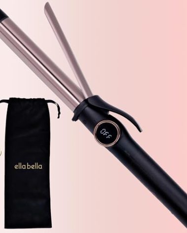 ELLA BELLA® Slimline Curling Iron 1 Inch - Professional Curling Wand with Dual Voltage, Titanium Coating, for Long-Lasting Curls and Reliable Styling