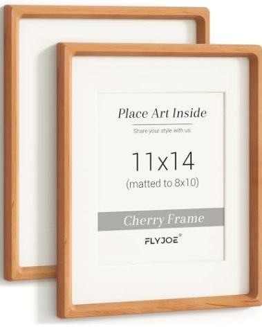 FLYJOE 11x14 Picture Frame Set of 2, USA-Sourced Cherry Wood Photo Frame with Tempered Glass, Handcrafted Rounded Corner 11 x 14 Wooden Frame Matted to 8x10 Photos, Wall or Tabletop Display