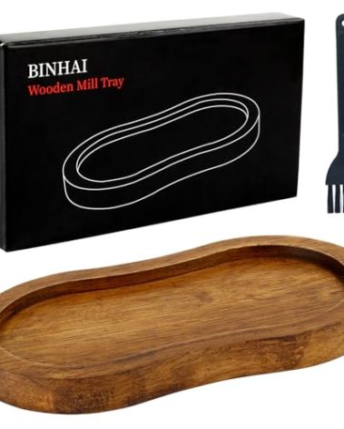 BINHAI Salt and Pepper Wood Mill Tray, Retro Colour Pepper Grinder Rest, Work Surface and Dining Table Protector (Pepper Mill not Included)