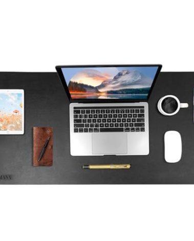 Wireless Charging Mouse Pad with for Desktop Charging Large Desk Mat 32x16 Waterproof Black Leather Computer Mat Mousepad Non-Slip Protector on Top of Desks for Keyboard and Mouse (Black-R)