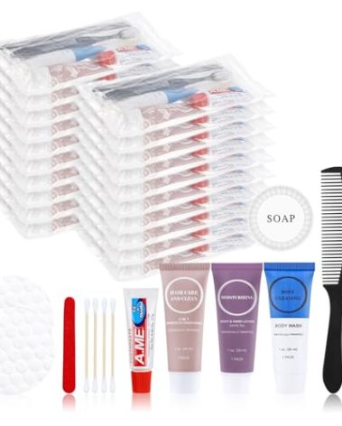 Toiletries Kits Bulk Disposable Travel Supplies, Personal Hygiene Care Essentials Men Women Trial Size Toiletry Sets Amenities for Hotel/Camping/ Charity/Homeless/Shelter/Relief 7 in 1 (20 Pack)