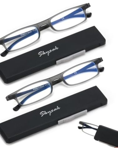 2 Pack Ultra thin Lightweight Folding Reading Glasses Women Men TR90 Blue Light Blocking Anti UV/Eyestrain Foldable Compact Computer Readers Portable Unique Stretchable Slim Flat case Gunmetal, +2.5