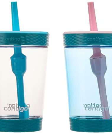 Contigo Kids Spill-Proof 14oz Tumbler with Straw and BPA-Free Plastic, Fits Most Cup Holders and Dishwasher Safe, 2-Pack Strawberry Cream & Blue Raspberry