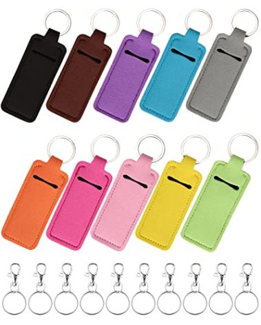 Meiiy Chapstick Holder Lip Balm Sleeve Pouch Chapstick Holder With Clip Lipstick Lip Gloss Holder Stocking Stuffers Gift for Women (ten pcs)