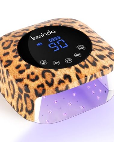 Lavinda LED Nail Lamp UV Light for Gel Nails 54W Cordless Rechargeable UV Lamp Nail Light with 4 Timer, 2X Faster Professional Gel Polish Curing Nail Dryer for Salon Use-Leopard Print