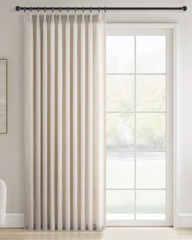 Topfinel Pinch Pleated Curtains 90 Inches Long 1 Panels Set,Oatmeal Semi Sheer Cotton Blend Fabric Aesthetic Advanced Curtain Drapes for Living Room Bedroom,60x90 inch Length