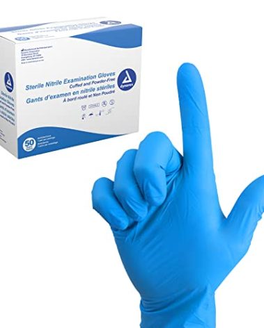 Dynarex Sterile Disposable Nitrile Exam Gloves, Powder-Free, Sterilely Packaged in Pairs, Textured Palms, Blue, Medium, 1 Box of 50 Pairs