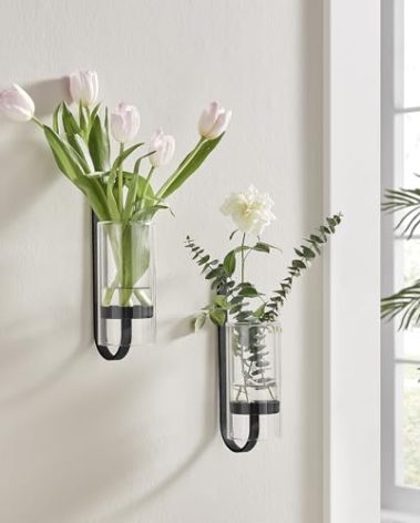 2 Piece Iron Glass Vase, Bottle Flower Vase, Hanging Metal Plant Stand, Metal Iron, Creative Wall Hanging