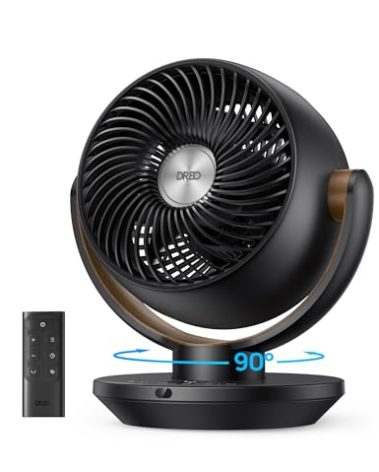 Dreo Fan for Bedroom, Desk Air Circulator Fan with Remote, 11 Inch Table Fans for Whole Room, 60ft Powerful Airflow, 120° Vertical Manual +90° Oscillating, 4 Speeds, 8H Timer, Quiet Fan, Home
