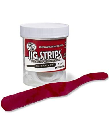 Fat Cow Jig Strips Skinny Tail 5 1/4" - 40X Stronger Than Soft Baits - 8 ct (Blood Red)