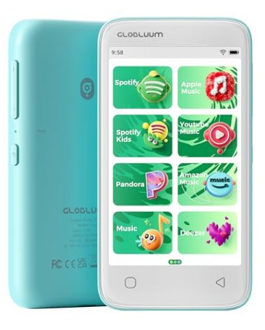 Globluum 80GB MP3 Player for Kids, Parental Controls, Supports Spotify Kids, Audible, LibriVox, Amazon Music and Kindle:Safe Android MP4 Player Gift with 4" Touchscreen, WiFi and Bluetooth(Blue)