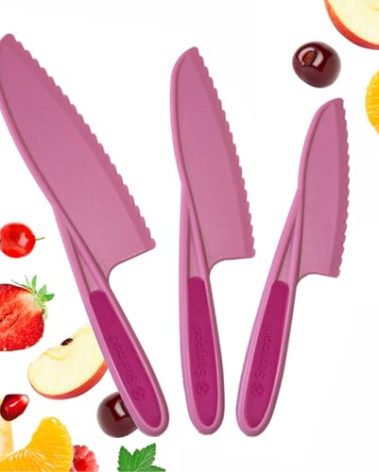 Starpack 'Finger Loving' Kid Safe Kitchen Knife Set of 3 - Kids Knife Set for Real Cooking - Serrated Edges Toddler Knife Sets for 3+ Year Olds - Montessori Knife Sets - BPA-Free Nylon Knives for Kids