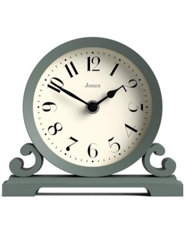 JONES CLOCKS® Saloon Mantel Clock | Traditional Double Scroll Design | Green | Contemporary Classic Style for Desk, Table, Shelf or Bedside
