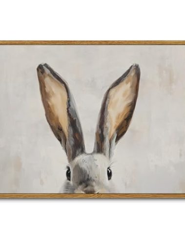 InSimSea Framed Canvas Wall Art Funny Bunny Prints Wall Decor Cute Rabbit Ears Pictures Aesthetic Room Décor Animals Artwork for Kids Room, Living Room, Bedroom or Festive Spaces 12x16In