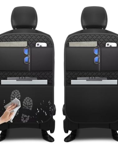 NUWQICD Back Seat Protector 2 Pack Fit for Ford F150 Car Kick Mats for Kids Upgraded Version with Storage Organizer Waterproof Dirt Proof Faux Leather Auto Accessories (Black)