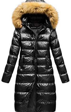 CREATMO US Women's Winter Coat Long Casual Jacket Faux Fur Puffer Coat With Removable Big Hood Black S