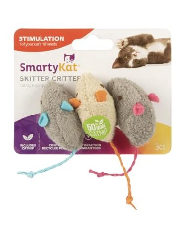 SmartyKat (3 Count) Skitter Critters Catnip Cat Toys - Gray/Cream, 3 Count