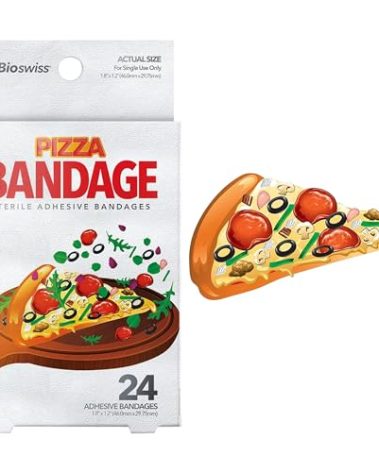 BioSwiss Kids Bandages, Pizza Shaped Self Adhesive Bandage Set, Latex Free, Sterile Wound Care, 24 Count