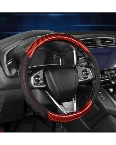 Zpana Car Steering Wheel Cover, 14.96" 3D Carbon Fiber Pattern Breathable Steering Wheel Protector with Anti-Slip Lining, Automobile Interior Accessories, Fit for Trucks Sedans SUVs (RED)