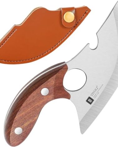 TIVOLI Small Ulu Knife 5-inch Rocker Knife, Full Tang Kitchen Utility Knives Handmade Alaskan Ulu Meat Knives with Sheath for Outdoor Camping BBQ Fishing Hiking Father's Day Christmas Gift Men Women