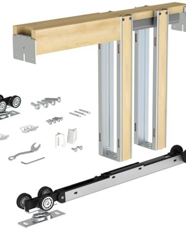 JUBEST 28"x80" Pocket Door Frame Kit with 88LBS Two-Way Soft-Close Mechanism, Durable, Smoothly and Quietly, Easy to Install Hidden Door for 24" to 28"x80"
