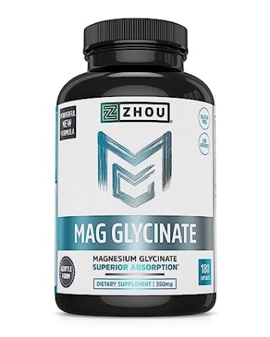 Zhou Magnesium Glycinate - Pure Mag Glycenate Supplement for Men & Women, Natural Sleep Aid, Heart Health Support, Muscle Relaxation & Vitality - 180 Vegan Friendly Capsules