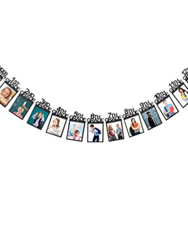 Black Grad Photo Banner, from Kindergarten to 12th Grad Banner Congrats Graduate Sign, Grade Photo Decorations