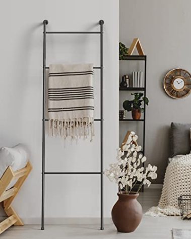 Blanket Ladder Decorative Towel Rack Holder for Bathroom, Wall Leaning Metal Drying Quilt Stand for Living Room Bedroom Farmhouse Home Decor, for Women Mom Mother Her Wife - Black