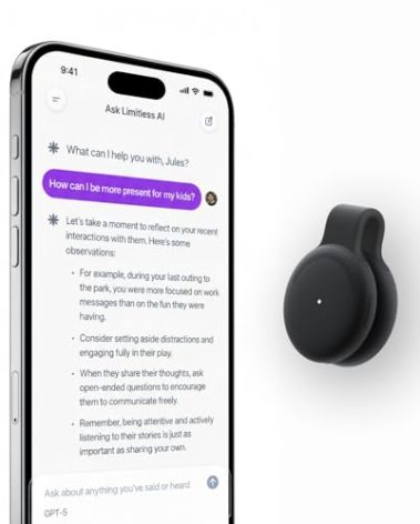 Limitless AI Pendant : Smart AI Voice Recorder & Wearable Personal Assistant, Instant Transcription, Weatherproof Note Taker, All-Day Battery, Hands-Free Personal AI for Work, Study & Daily Life