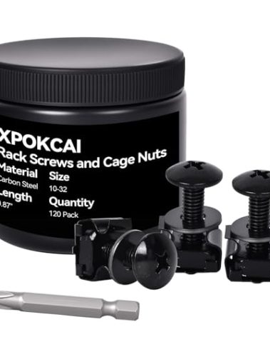 Xpokcai 120-Pack 10/32 Set Rack Screws with Nylonand and Cage Nuts Washers for Server Racks、Routers Enclosures &Audio Equipment Cabinets Server Network Enclosure Mount Screws