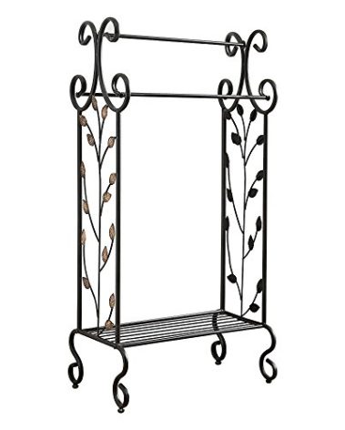 Kings Brand Furniture Black Metal with Gold Leaf Free Towel Rack Stand with Shelf