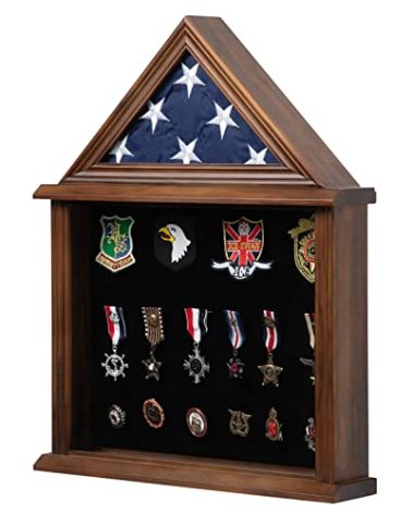 Zmiky Flag Display Case American Flag Solid Wood Display Case Fits a 3 X 5 Flag Folded Military Shadow Box with Felt Lining Holder for Certificate Pins Insignia Medals Walnut