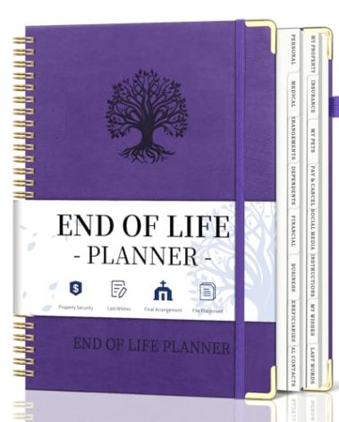 End of Life Planner, Spiral Estate Planning Organizer with Tabs for Senior, I'm Dead Now What Planner for Final Arrangements & Important Affairs with Large Print, 7.9"x10.4", Purple