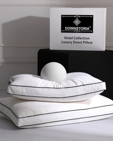 DOWNSTORIA Feather Down Pillows King Size Set of 2 with Gusset, Luxury Hotel Collection Bed Pillow 2 Pack, Down Surrounded Pillows for Sleeping, Soft Fluffy for Side, Back Sleepers 20x36 in.