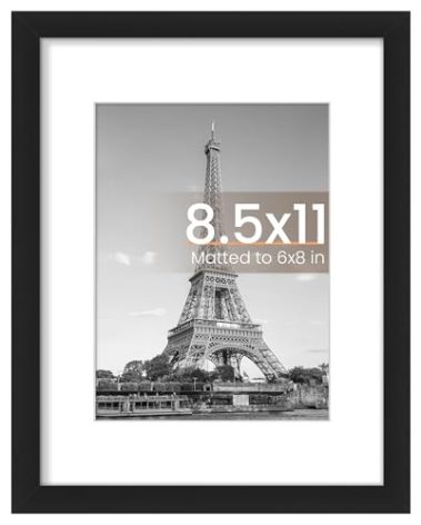 upsimples 8.5 By 11 Picture Frame, Display Pictures 6x8 with Mat or 8.5 x 11 Without, Wall Hanging Photo Frames, Black, 1 Pack