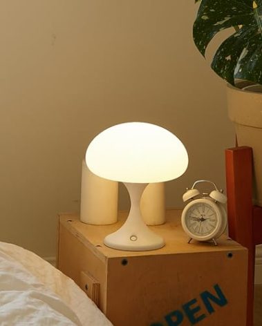 MAGCHARM Mushroom Lamp, 5W LED Cordless Rechargeable Table Lamp with Glass Shade, Small Retro Dimmable Touch Light with 3 Color Temps, Aesthetic Mid Century Bedside Light for Bedroom Ambient, White