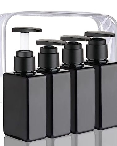 Hethyo Travel Bottles 4 Pack 3.7oz/110ml Travel Shampoo And Conditioner Bottles Empty Plastic Pump Bottle Dispenser Travel Size Bottles (4blank black)