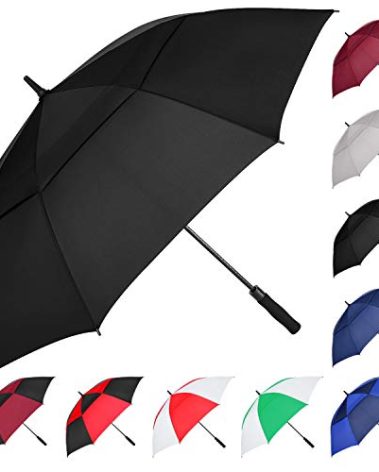 MRTLLOA Automatic Open Golf Umbrella, Extra-Large Oversized Double Canopy Vented Windproof Waterproof Stick Rain Golf Umbrellas for Men and Women (Black, 54 inch)