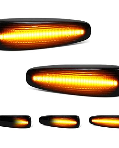 HERCOO Sequential Blink Amber LED Side Marker Light Assembly Compatible with Mitsubishi Lancer Outlander 2008-2013 Turn Signal Lamp Smoked Lens, Pack of 2