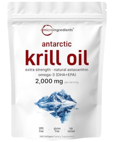 Micro Ingredients Antarctic Krill Oil Supplement, 2,000mg Per Serving, 240 Softgels, Triple Strength, Rich in Omega-3s EPA, DHA & Natural Astaxanthin, Supports Immune System & Brain Health