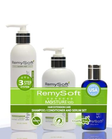 RemySoft Moisturelab System - Safe for Hair Extensions, Weaves and Wigs - Salon Formula Shampoo, Conditioner & Serum - Gentle Sulfate-free Lather