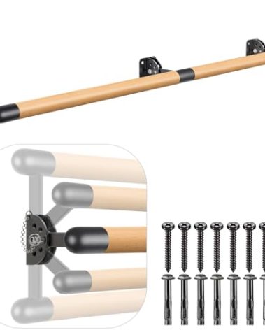 Kipika Wall Mounted Traditional Solid Wood Ballet Barre System, Stretch/Dance Bar for Home Workout Dance Equipment, Durable Metal Support, Height Adjustment, 6 FT Long, 1 1/2" Diameter