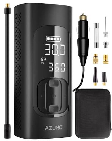 AZUNO Tire Inflator Portable Air Compressor, 3X Fast Inflation Portable Air Pump, Auto Shut-Off Tire Pump for All Cars Motorcycles & Bikes, with Presta and Schrader Valves, Accurate Pressure, 150PSI
