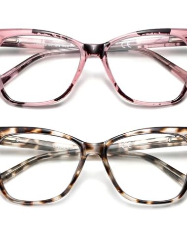 LKEYE Oversized Reading Glasses Women Cat Eye Computer Readers Stylish Ladies Designer Fashion Large Unbreakable Eyewear 2Pack Pink & White Tortoise LK6042 +1.75