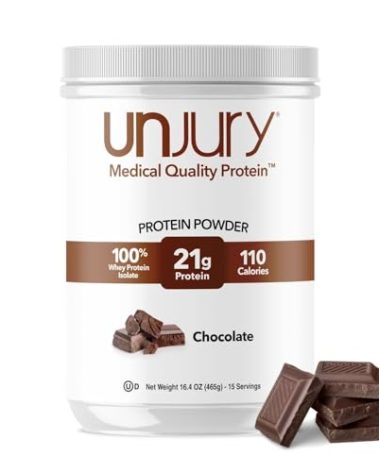 Unjury Whey Protein Powder | Chocolate Protein Powder | 21g 100% Whey Isolate Protein Powder | Low Carb and Lactose Free | Gluten Free Whey Protein Isolate | Certified Kosher | 15 Servings