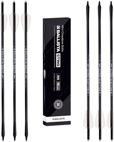 BALLISTA Sting Mini Crossbow Bolts Carbon Arrows with Field Tips, Half-Moon Nocks, Penetrator Inserts for Hunting Broadheads OD 6.0mm (Pack of 6) (16")