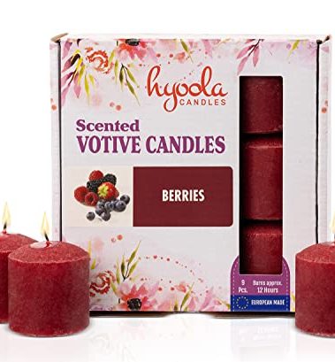 HYOOLA Scented Votive Candles - Berries Votive Candles -12 Hour Burn Time - 9 Pack - European Made
