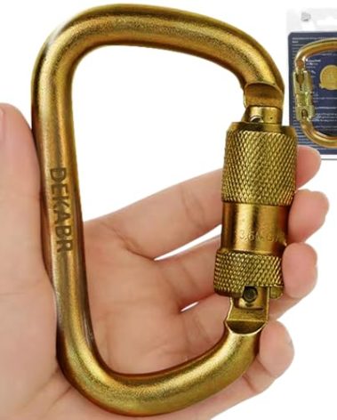 DEKABR Heavy Duty Alloy Steel Auto-Locking Climbing Carabiner - 45KN Twist Lock Carabiner for Rock and Tree Climbing, Quick Release, Rescue, and Mountaineering. ANAB Certified, 4.21-inch, Large, Gold