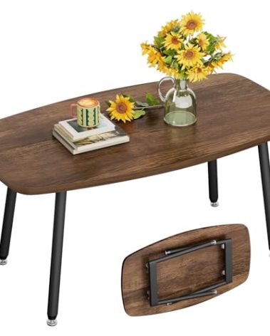 WOHOMO Folding Coffee Table Rustic Small Coffee Tables for Living Room Farmhouse Portable Table for Small Spaces Rectangular Mid Century Coffee Table, No Assembly 39.3 * 19.6 * 17.7IN, Walnut